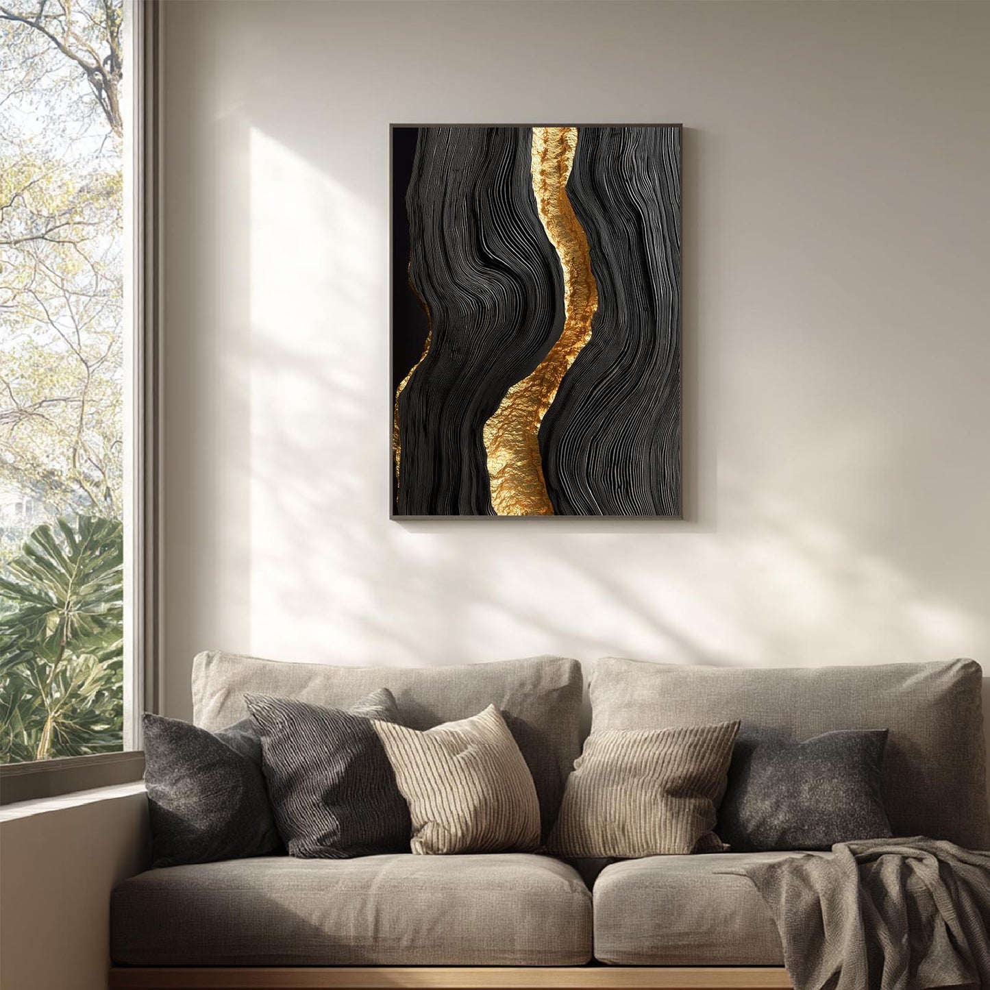 Abstract Black Gold Wood Grain