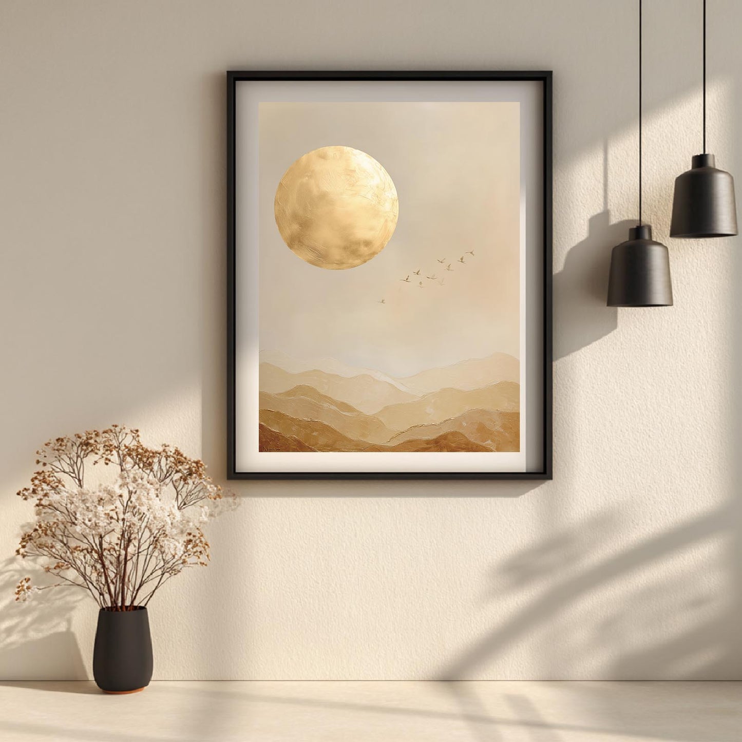 Abstract Landscape Sun Mountain Birds