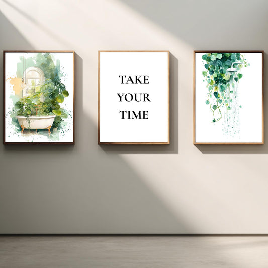 Modern Green Plants Flowers Abstract Watercolor