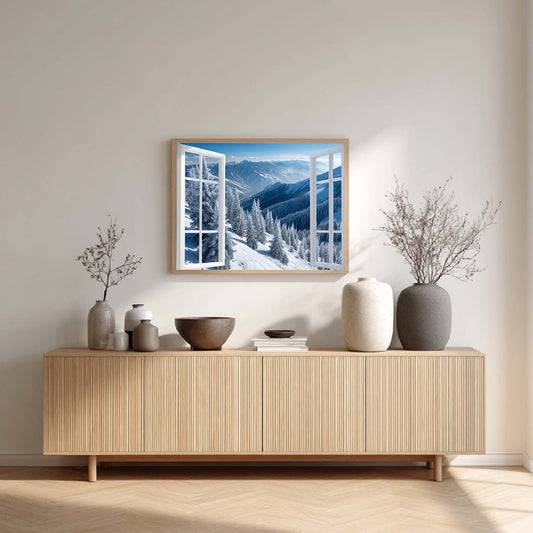 Abstract Landscape Window View Snowy Mountain