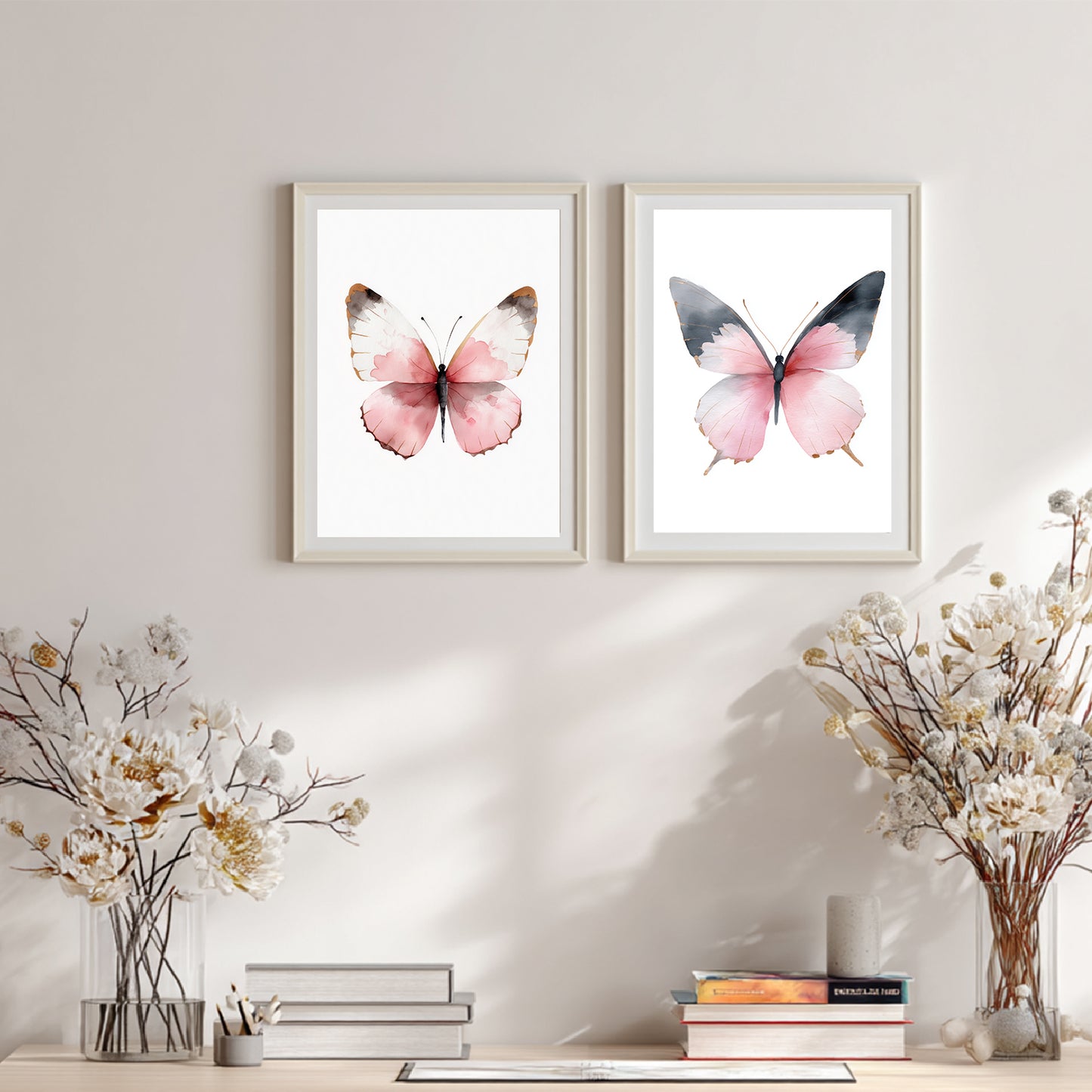 Abstract Pink Butterfly Canvas Painting Animal Wall Art for Living Room Bedroom Decoration, Poster Print, Frameless