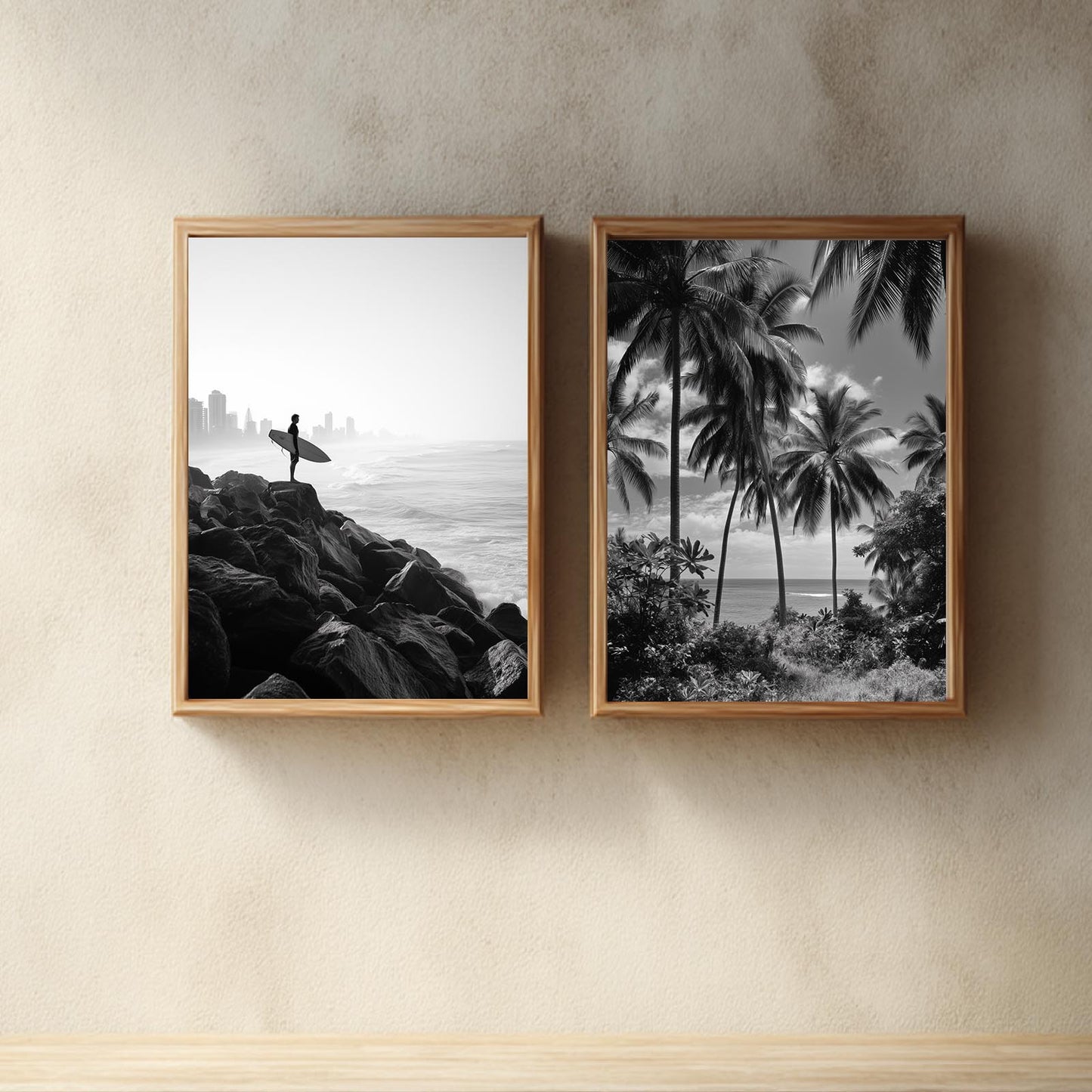 Black and White Beach Surfing