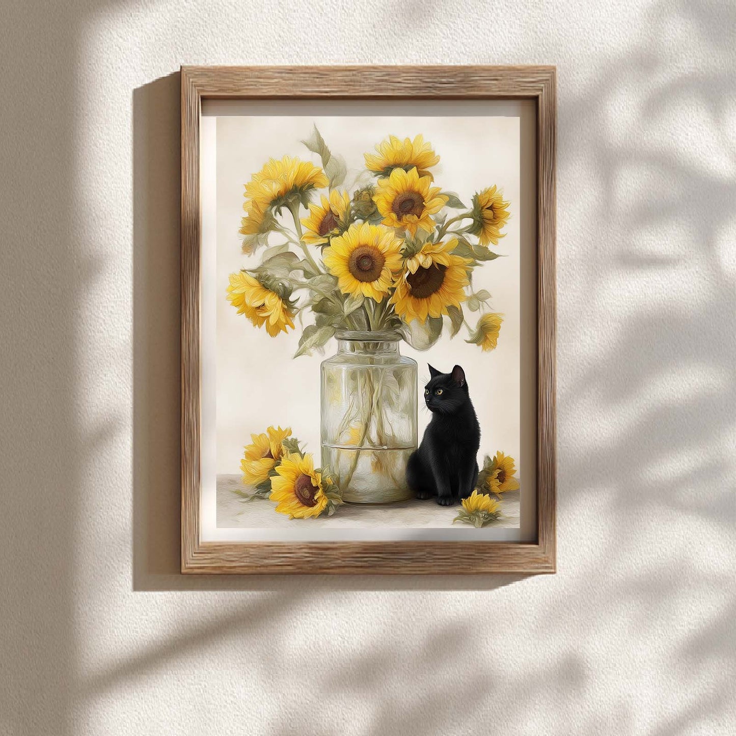 Abstract Vase Cat Canvas Painting – Wall Art for Living Room Bedroom Decoration, Poster Print, Frameless