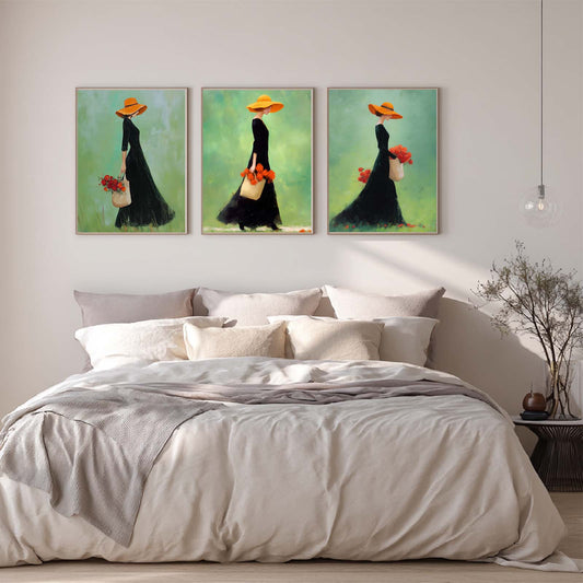 Vintage Rose and Girl Abstract Canvas Painting Wall Art for Living Room Bedroom Decoration,Poster Print, Frameless