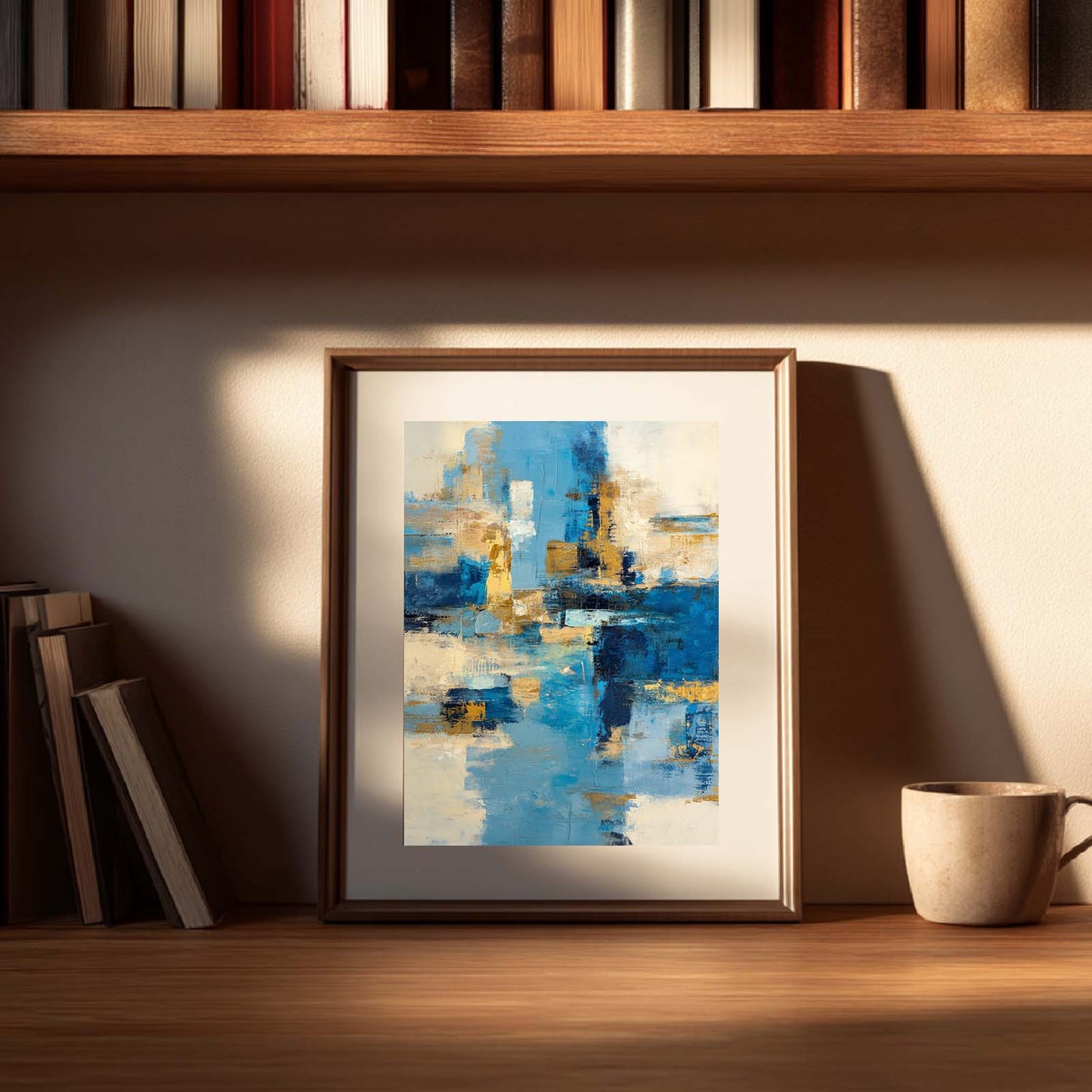 Abstract Blue Beige Canvas Painting Modern Wall Art