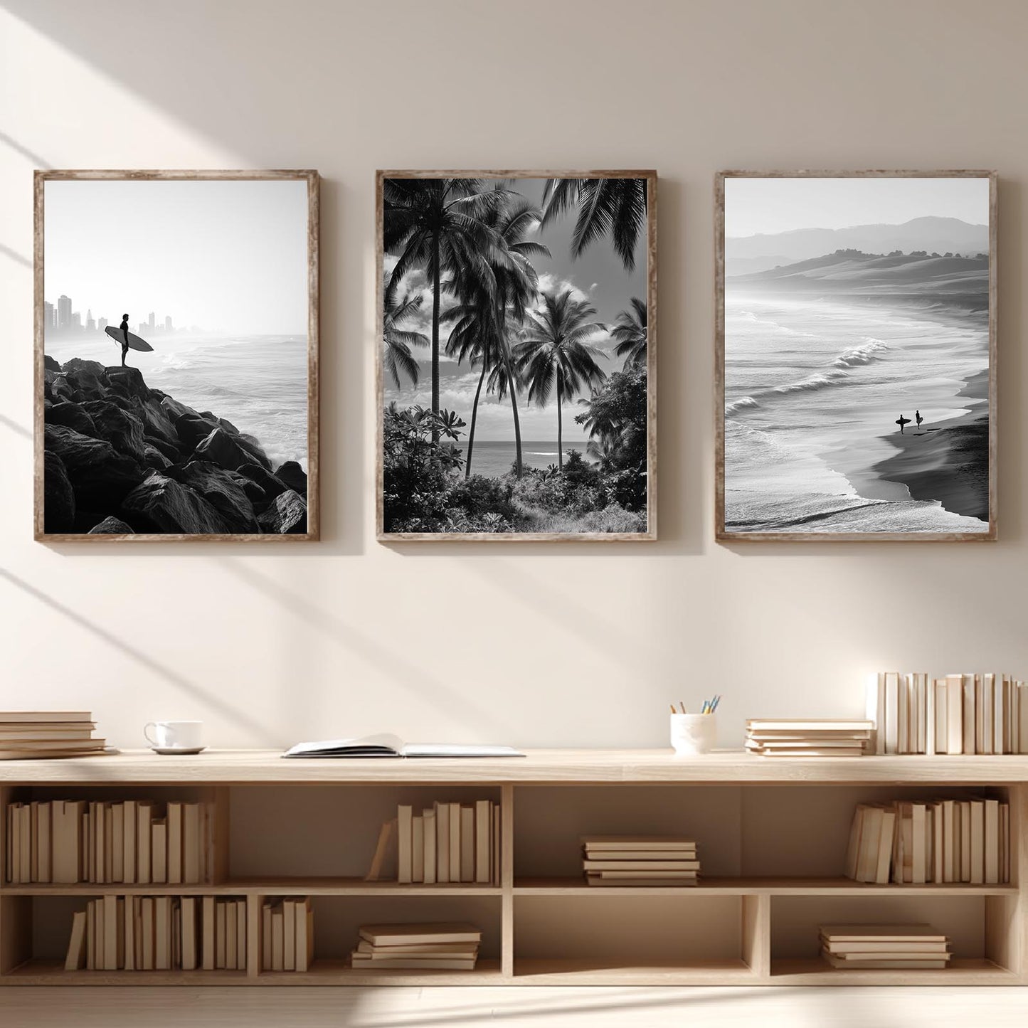 Black and White Beach Surfing