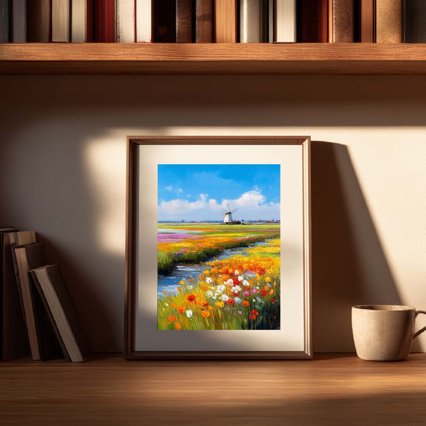 Abstract landscape Windmill Flower field