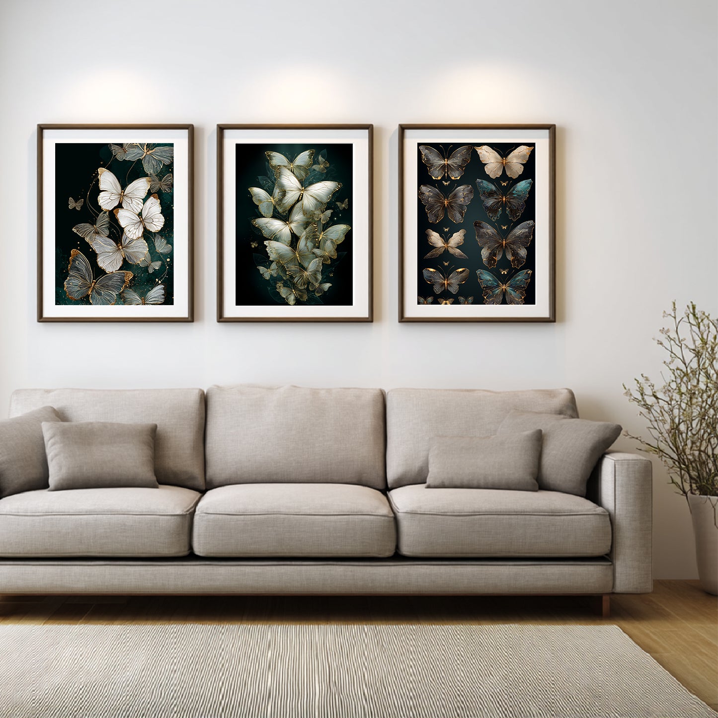 Abstract Black Gold Butterfly Leaves Canvas Painting Wall Art for Living Room Bedroom Decoration, Poster Print, Frameless