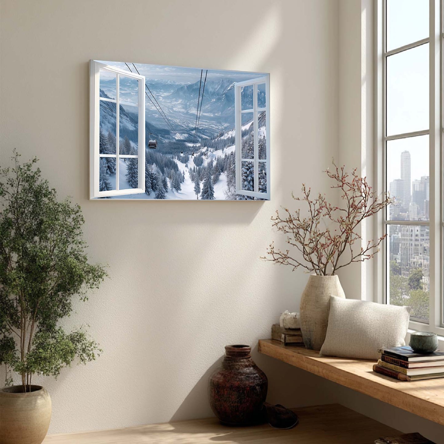 Abstract Landscape Window View Snowy Mountain