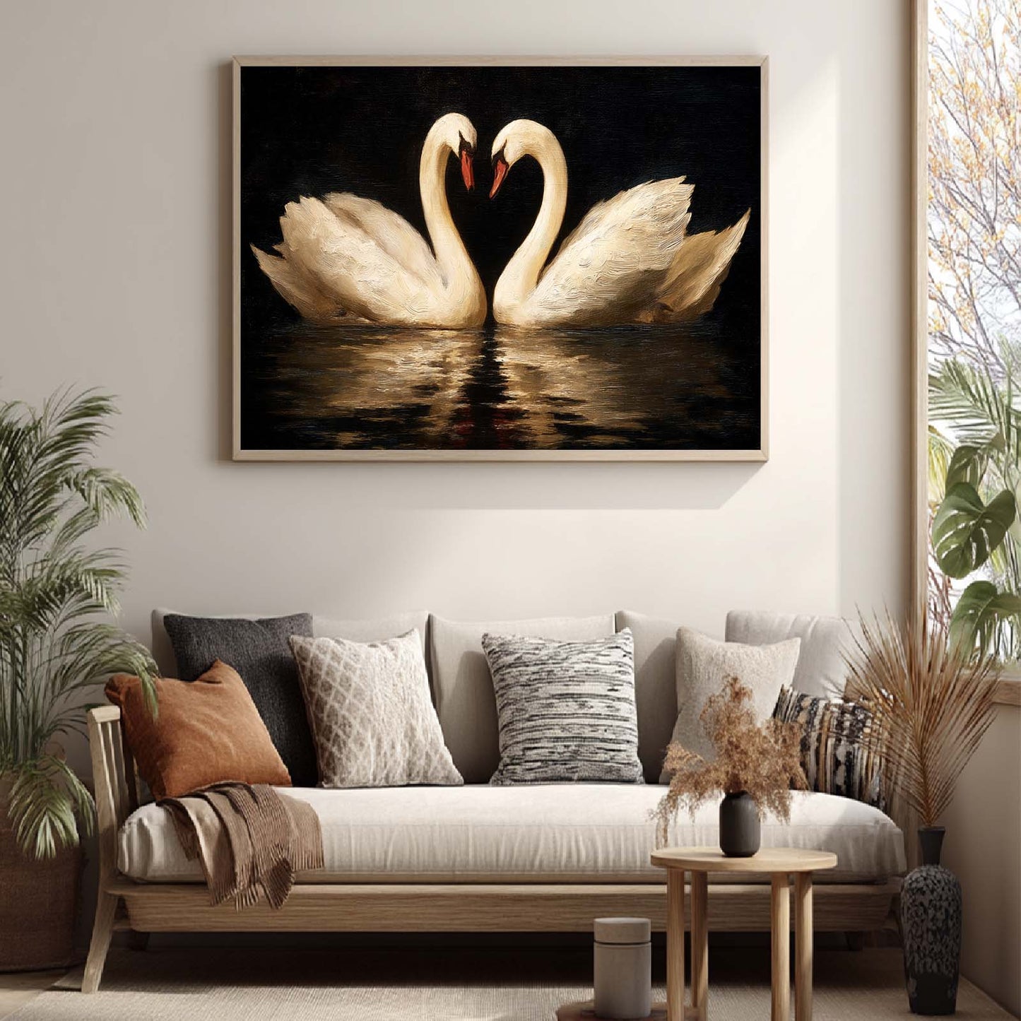 Abstract Oil Painting of White Swan