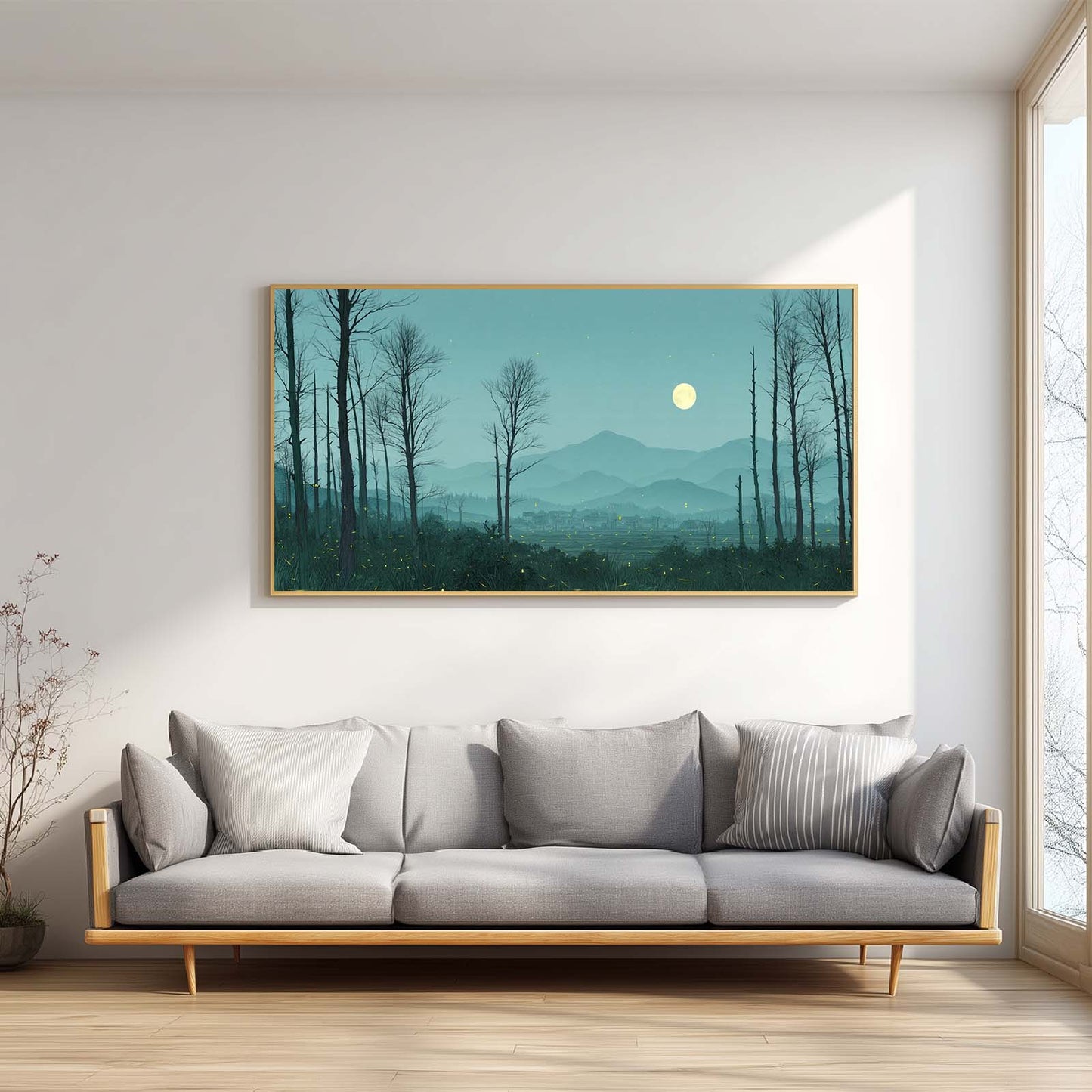 Abstract Oil Painting Quiet Green Moonlit Night