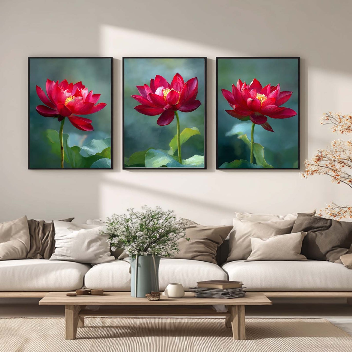 Modern Plant Abstract Lotus Canvas Painting Wall Art for Living Room Bedroom Decoration, Poster Print, Frameless