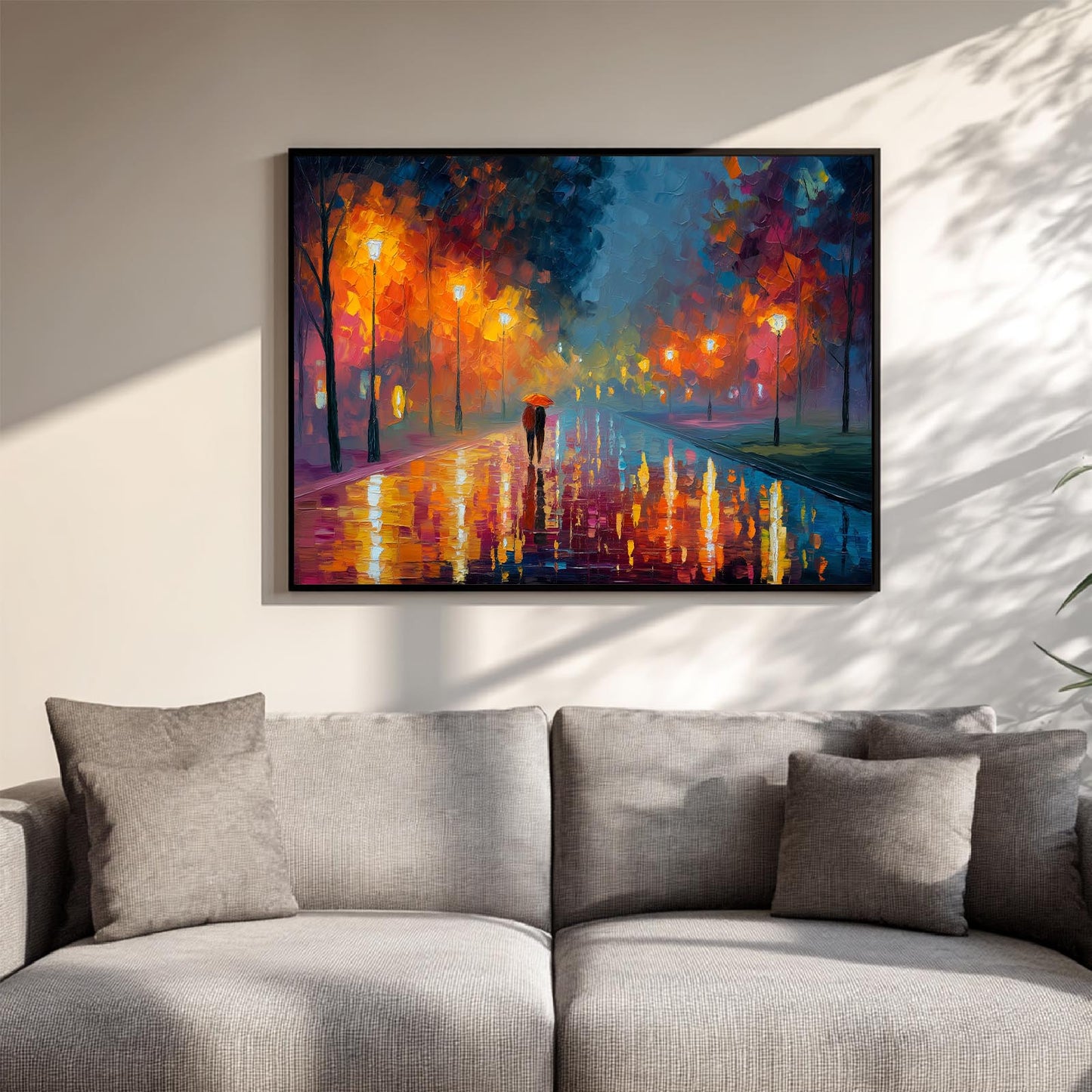 Abstract Romantic Couple Rainy Night