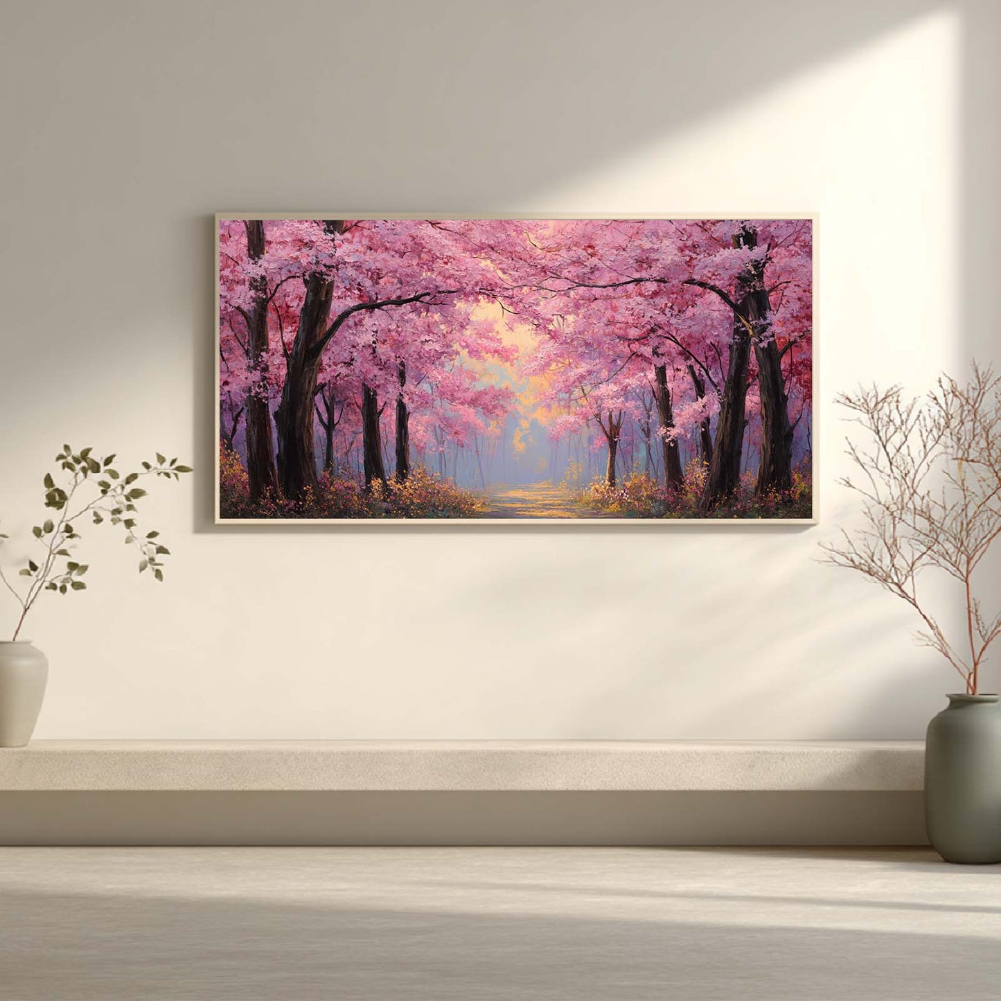 Abstract Landscape Canvas Painting Cherry Blossom Forest