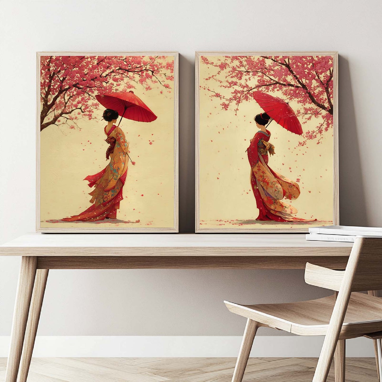Abstract Oil Painting Japanese  Cherry Blossoms Torii