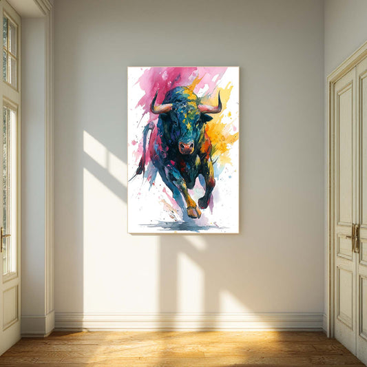 Watercolor Bull Aesthetic Art Frameless Canvas Painting
