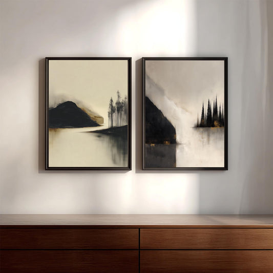 Abstract Landscape Black and White Waterfall