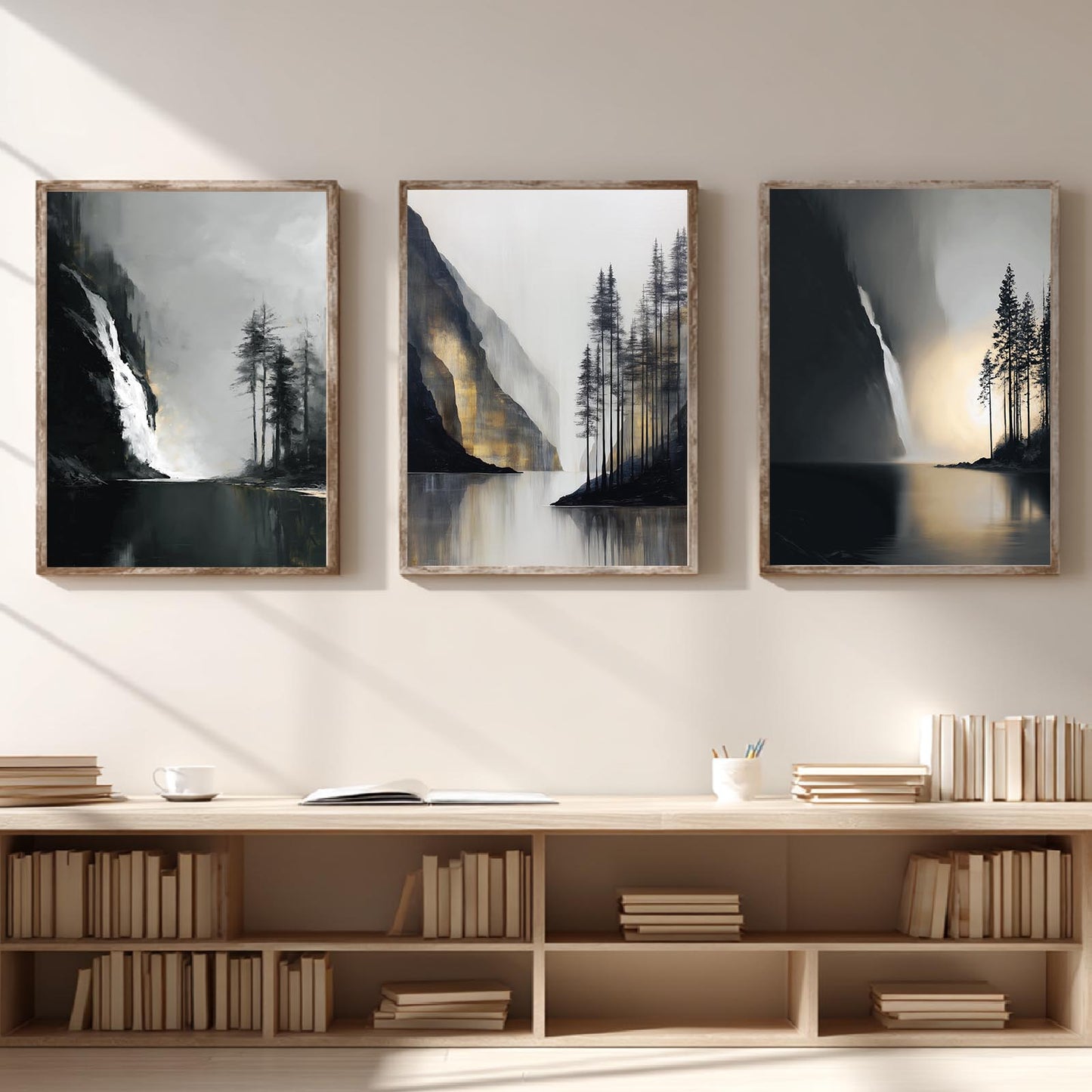 Abstract Landscape Black White Mountain Waterfall
