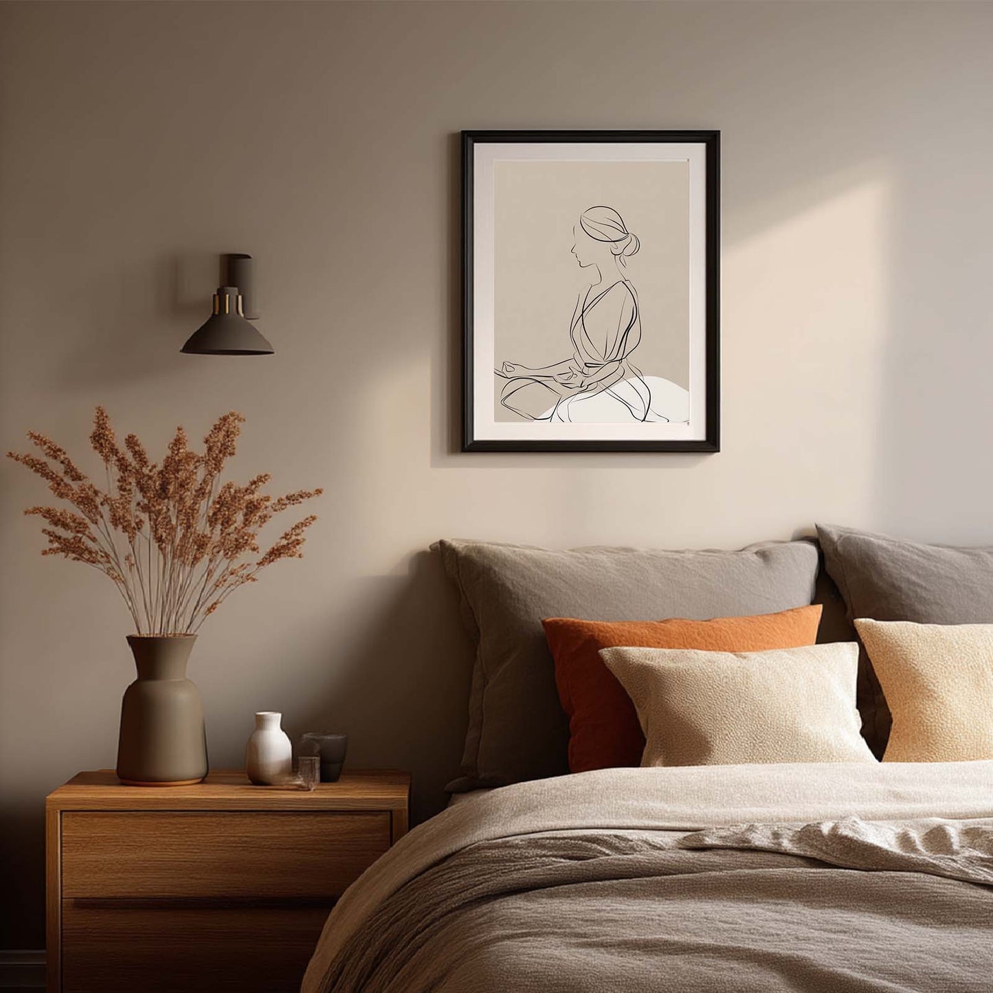 Abstract Beige Minimalist Lines Yoga Meditation