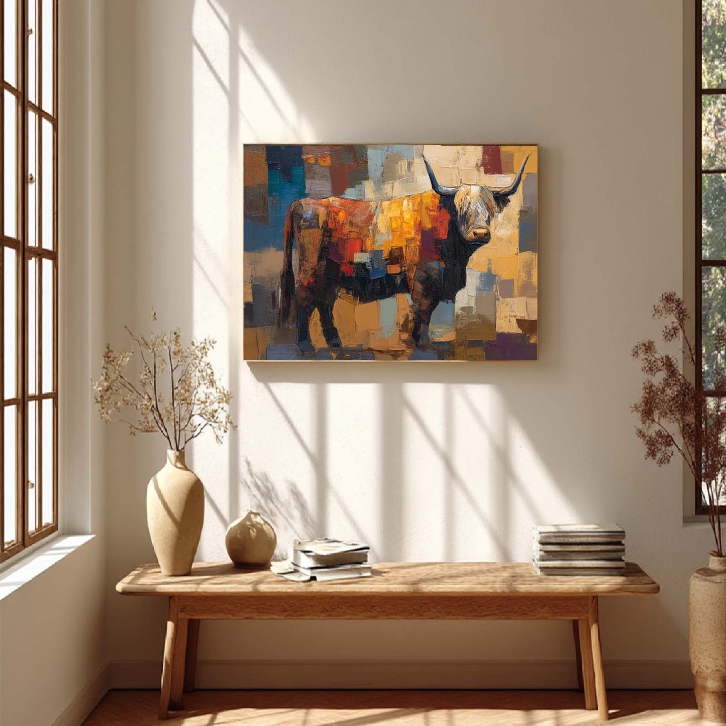 Highland Cow Abstract Color Block Home Décor Frameless Canvas Painting