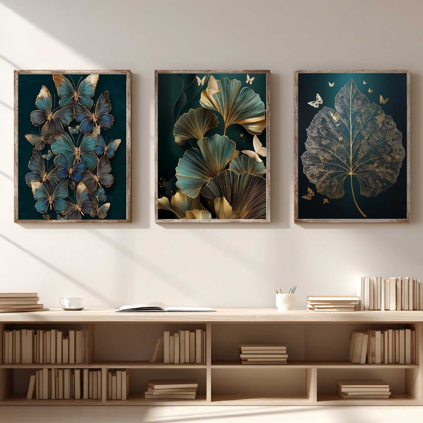 Abstract Black Gold Butterfly Leaves Canvas Painting Wall Art for Living Room Bedroom Decoration, Poster Print, Frameless