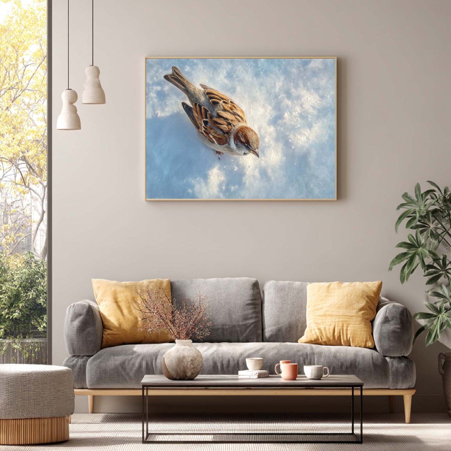 Abstract Winter Snowy Bird