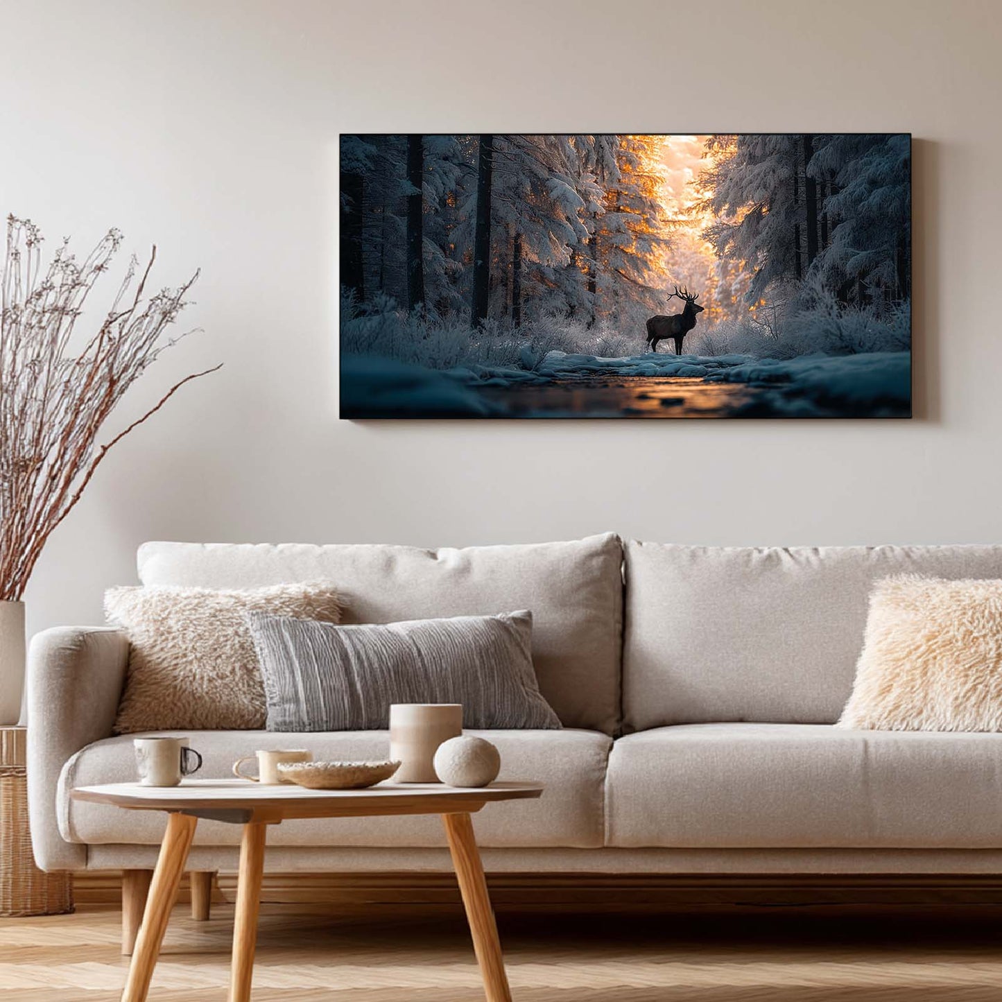 Winter Snowy Landscape Forest Deer Abstract