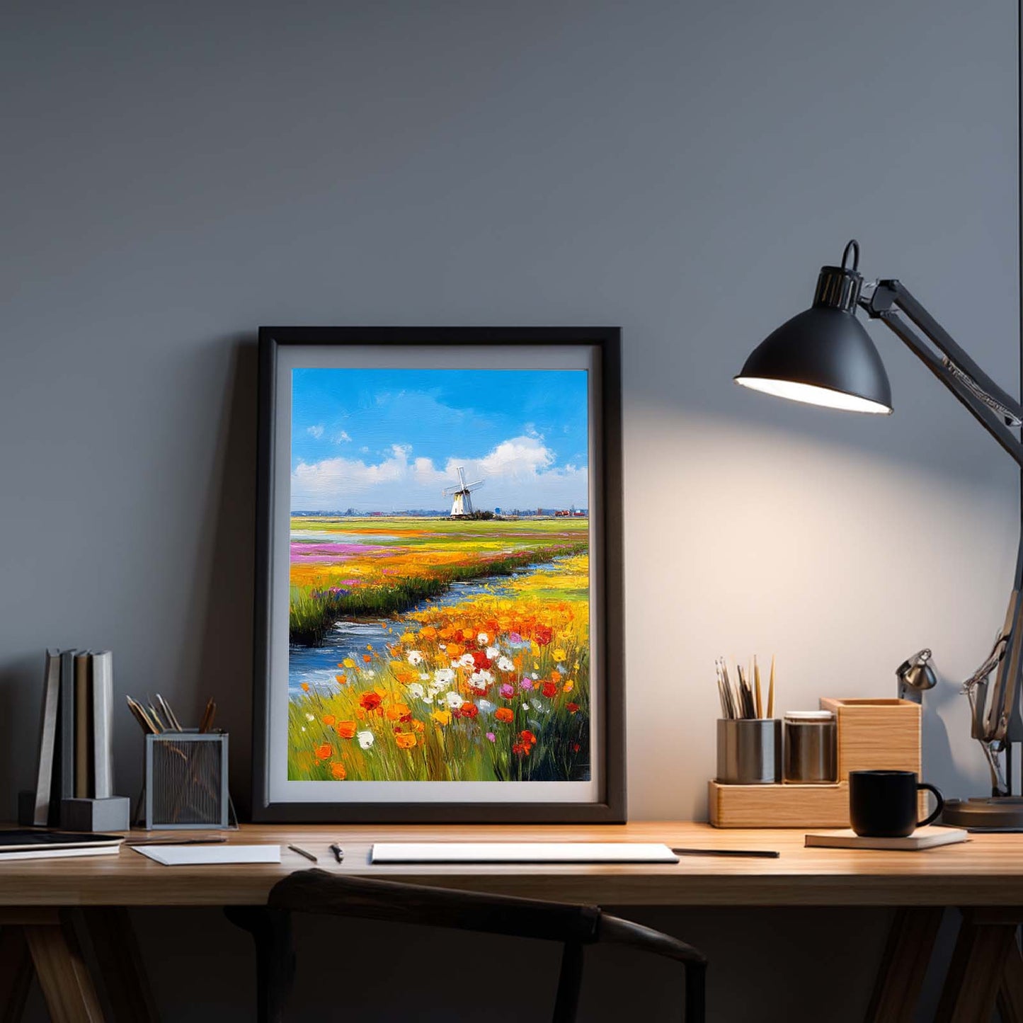 Abstract landscape Windmill Flower field
