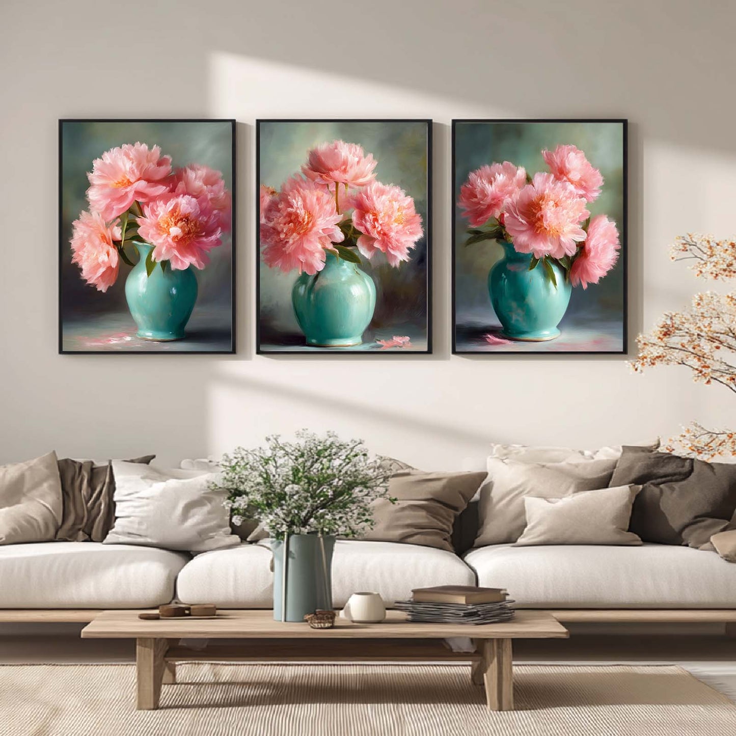 Canvas Painting Pink Peony Wall Art Plant Pictures for Living Room Bedroom Decoration Canvas Pictures Poster Frameless