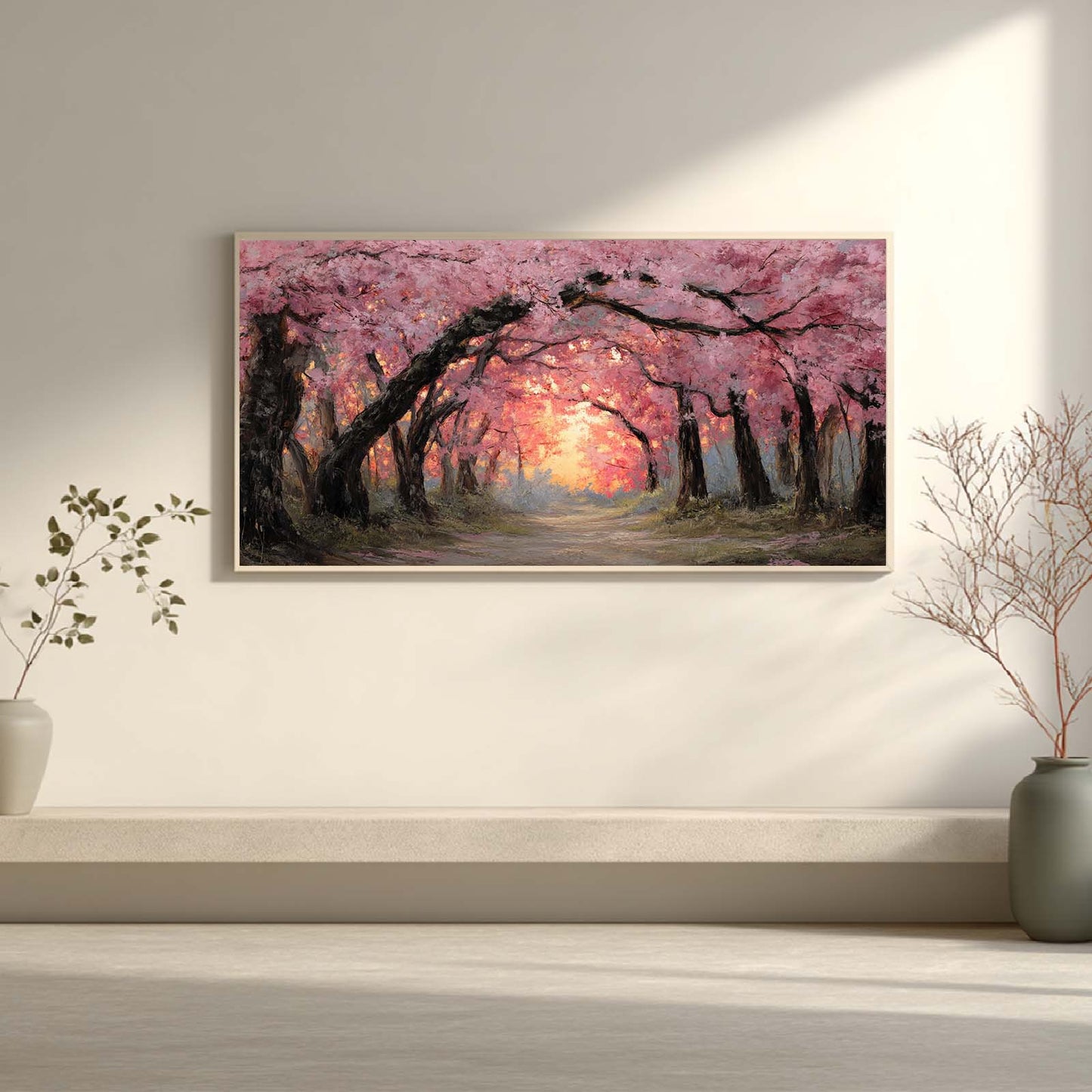 Abstract Landscape Canvas Painting Cherry Blossom Forest