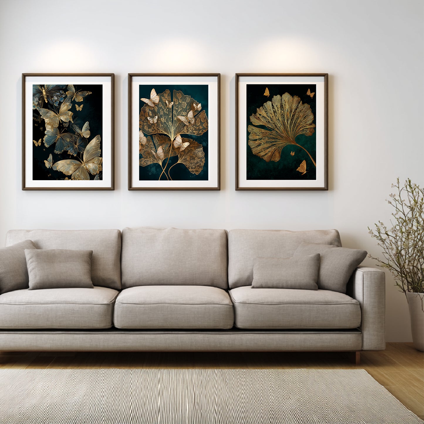 Abstract Black Gold Butterfly Leaves Canvas Painting Wall Art for Living Room Bedroom Decoration, Poster Print, Frameless