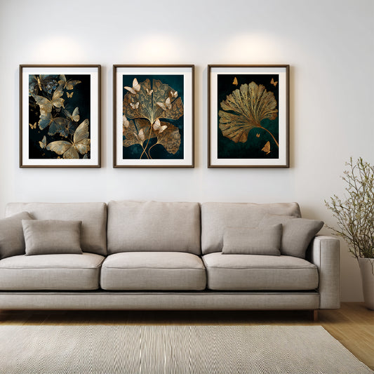 Abstract Black Gold Butterfly Leaves Canvas Painting Wall Art for Living Room Bedroom Decoration, Poster Print, Frameless