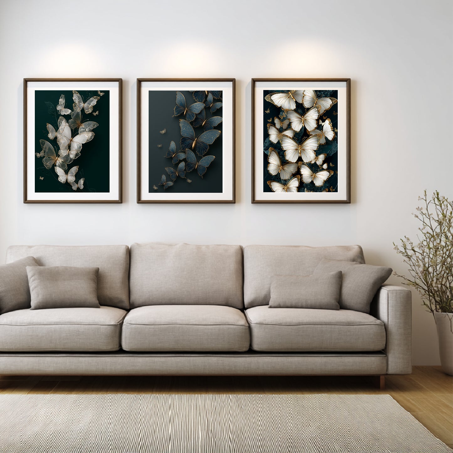 Black Gold Abstract Butterfly Leaves Canvas Painting Wall Art for Living Room Bedroom Decoration, Poster Print, Frameless