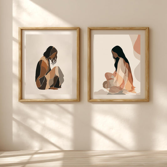 Abstract Beige Minimalist Line Girl