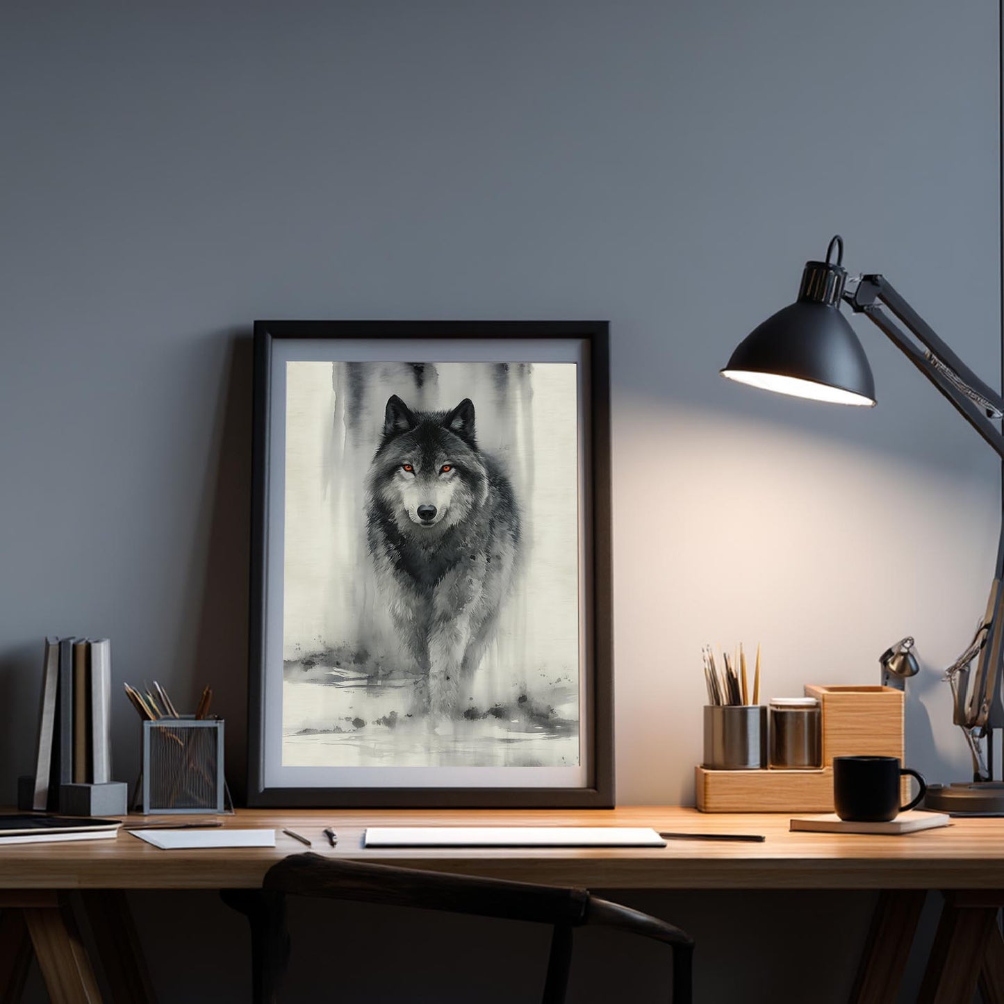Ink Wash Style Wolf Animal Abstract