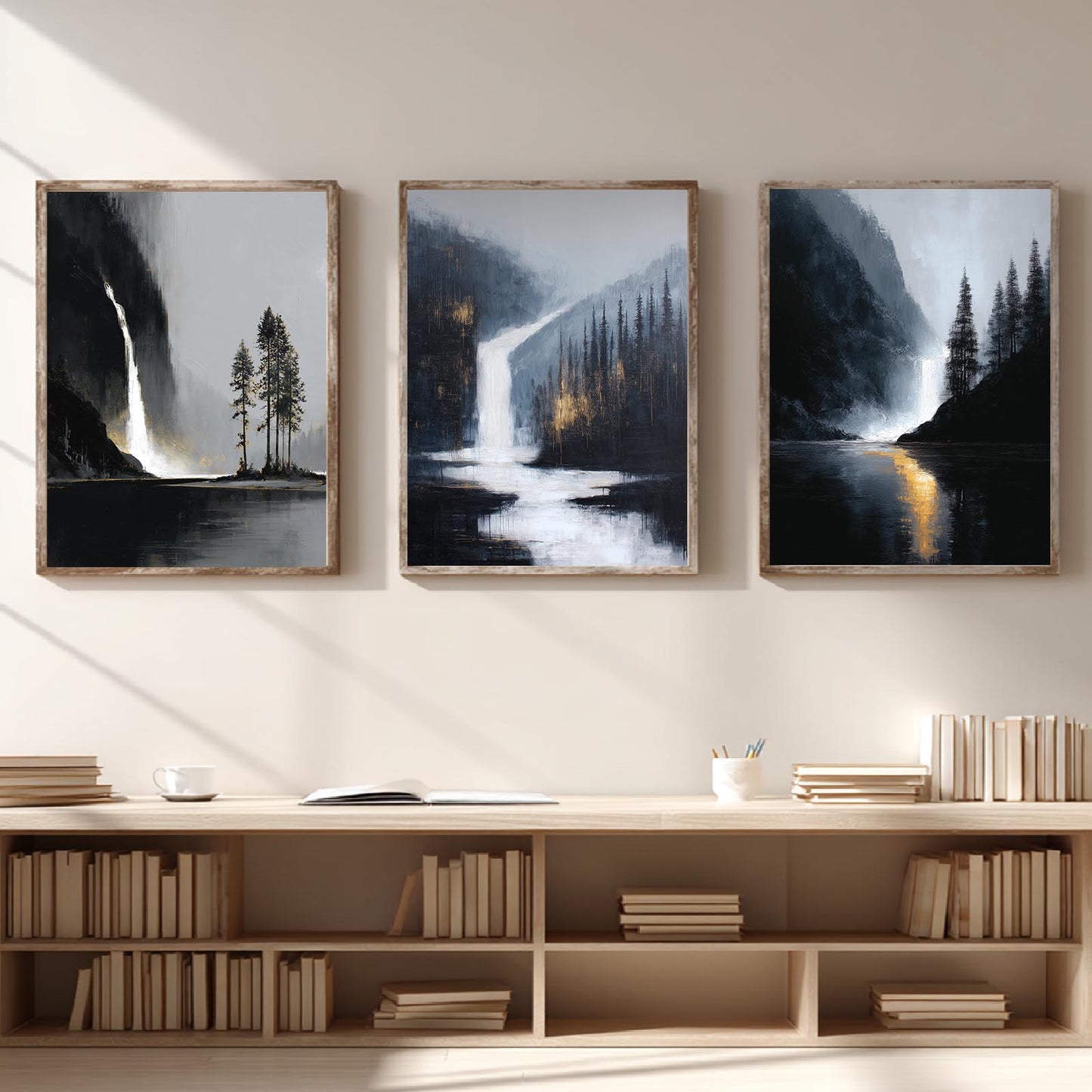 Abstract Landscape Black White Mountain Waterfall