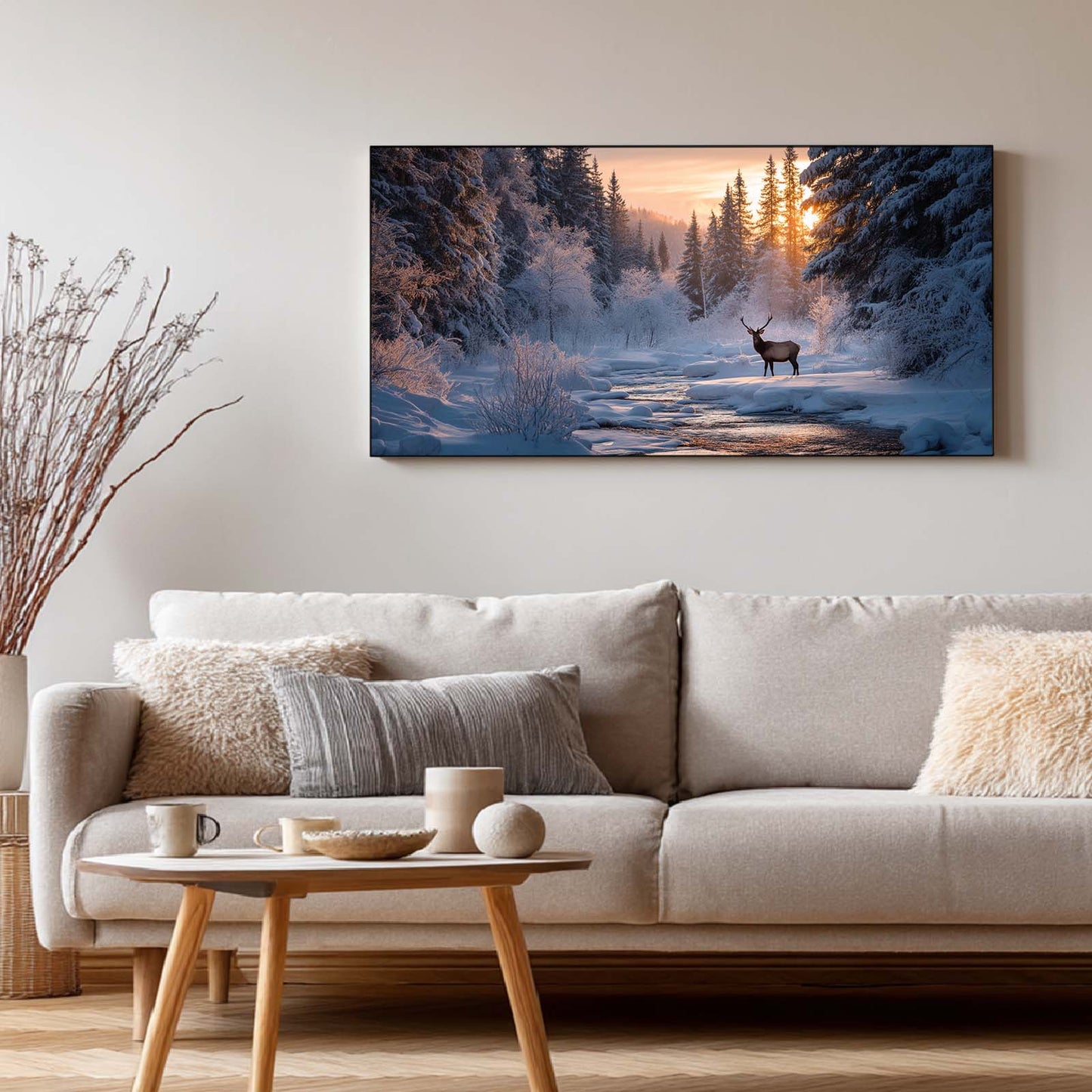 Winter Snowy Landscape Forest Deer Abstract