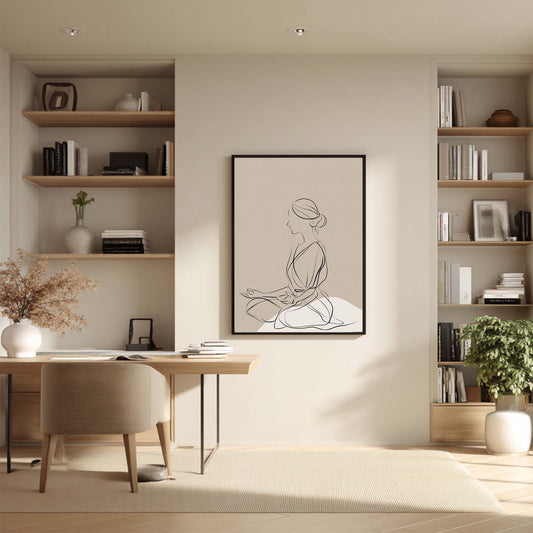 Abstract Beige Minimalist Lines Yoga Meditation