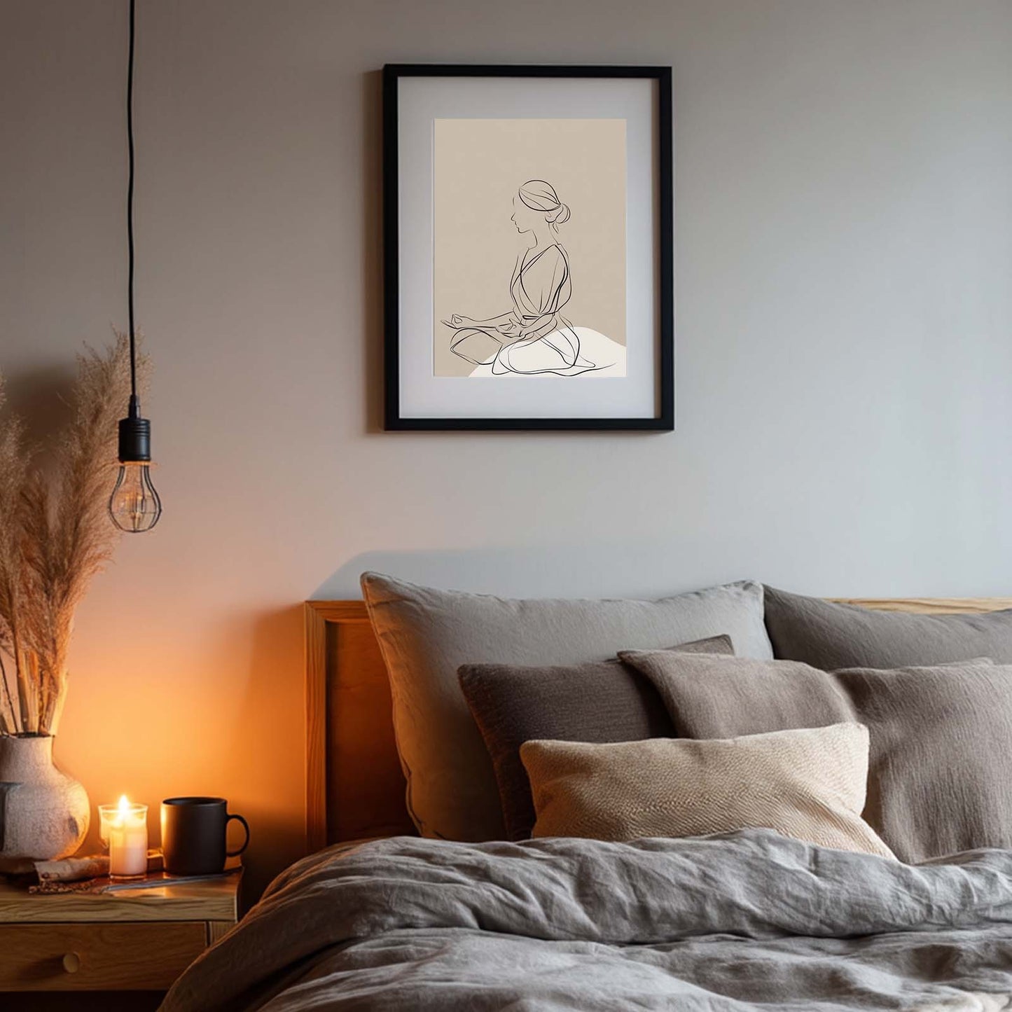 Abstract Beige Minimalist Lines Yoga Meditation