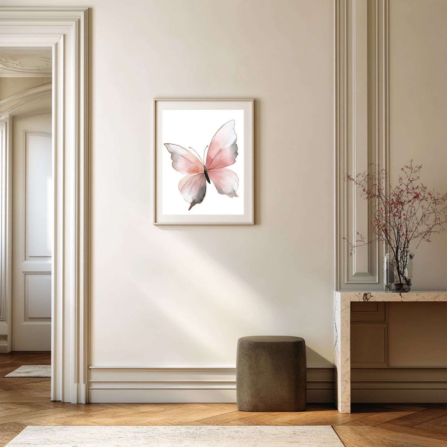 Abstract Pink Butterfly Canvas Painting Animal Wall Art for Living Room Bedroom Decoration, Poster Print, Frameless