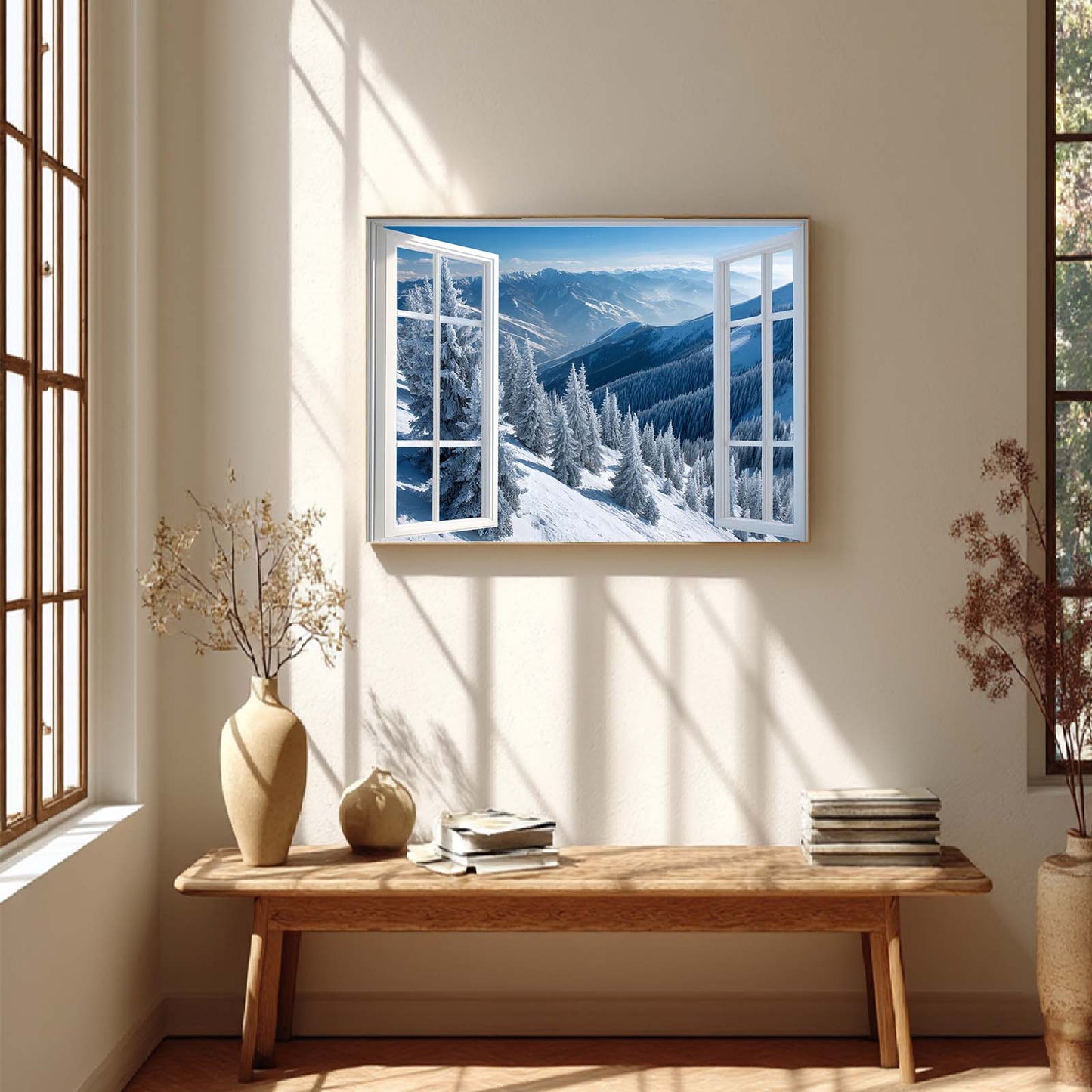 Abstract Landscape Window View Snowy Mountain
