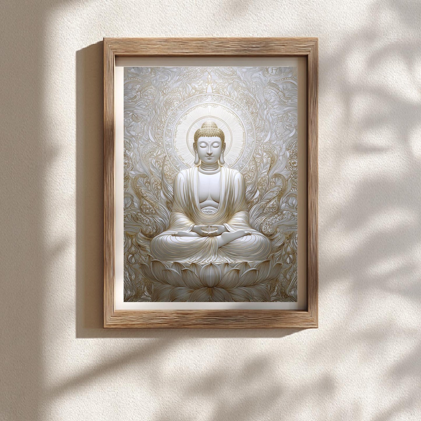 Meditating Buddha Lotus Beige Abstract