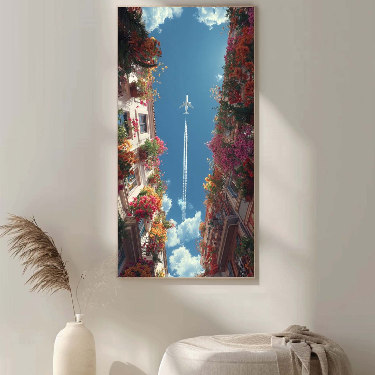 Abstract Oil Painting Flowers and Airplane