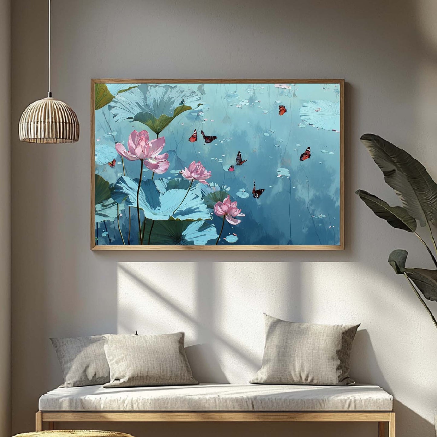 Abstract Oil Painting Lotus and Butterflies