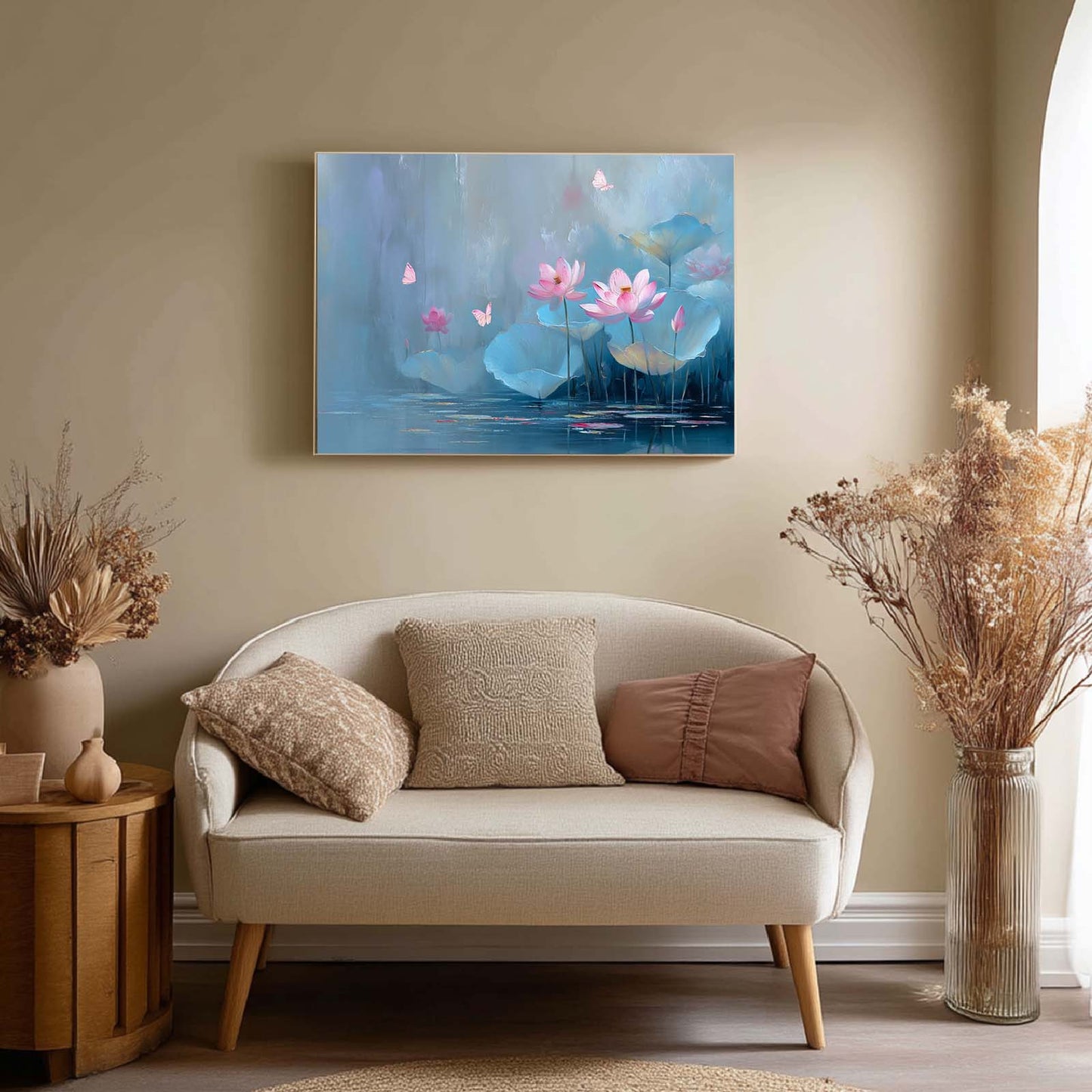 Abstract Oil Painting Lotus and Butterflies