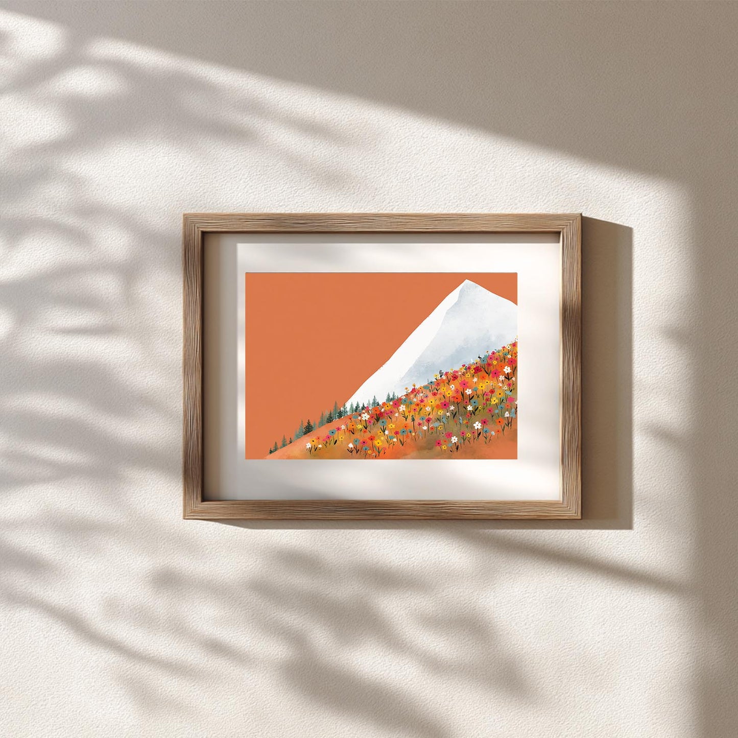 Snowy Mountain Sunset Flowers Hillside Abstract Landscape