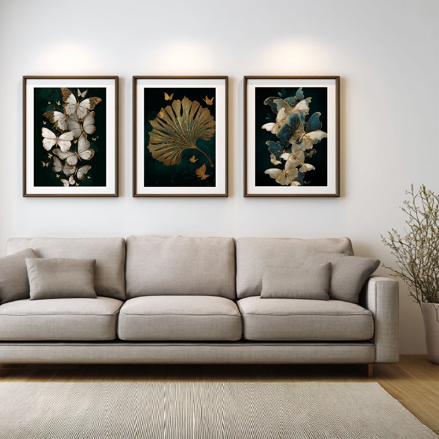 Abstract Black Gold Butterfly Leaves Canvas Painting Wall Art for Living Room Bedroom Decoration, Poster Print, Frameless