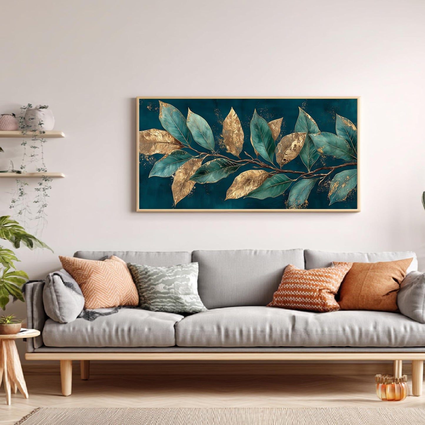 Abstract Green Gold Leaves