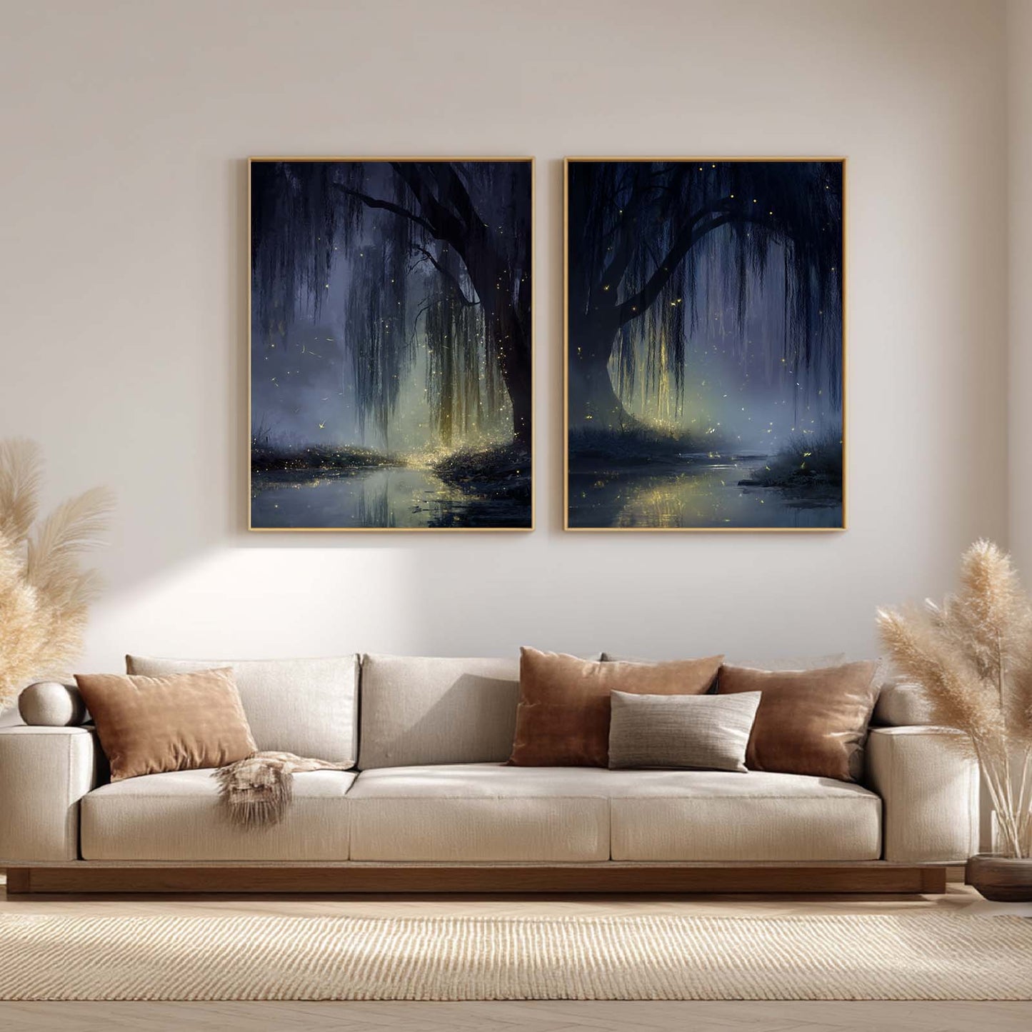Abstract Landscape Night Willows Canvas Painting – Wall Art for Living Room Bedroom Decoration, Poster Print, Frameless