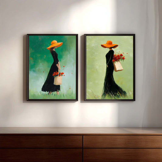 Abstract Vintage Rose and Girl Canvas Painting Wall Art for Living Room Bedroom Decoration, Poster Print, Frameless